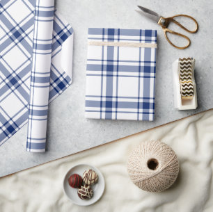 Blauw en wit scheepsplaid cadeaupapier
