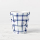 Blauw en wit scheepsplaid latte mok (Voorkant)
