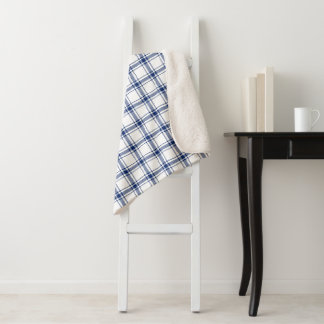 Blauw en wit scheepsplaid sherpa deken