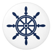 Blauw en wit, Scheepswiel, Nautisch Keramische Knop (Voorkant)