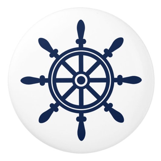 Blauw en wit, Scheepswiel, Nautisch Keramische Knop (Voorkant)