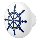 Blauw en wit, Scheepswiel, Nautisch Keramische Knop (Rechts)