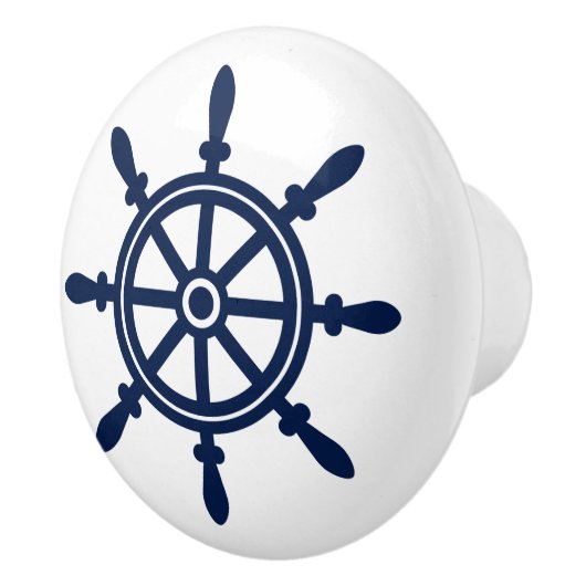 Blauw en wit, Scheepswiel, Nautisch Keramische Knop (Rechts)