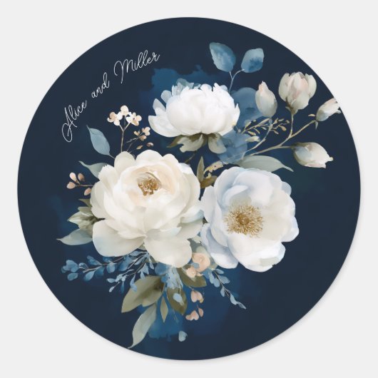 Blauw en wit schilderachtige bloemenbruiloft Dank Ronde Sticker