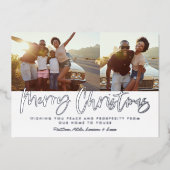 Blauw en wit script, veelzijdige kerstfoto folie feestdagenkaart (Voorkant)