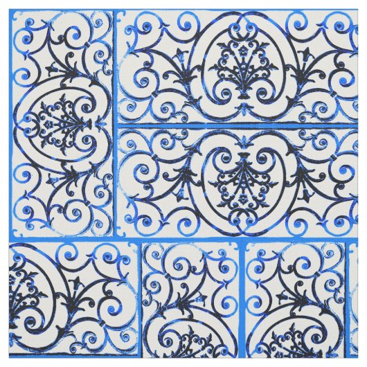 Blauw en wit scrollwork patroon stof (Swatch)