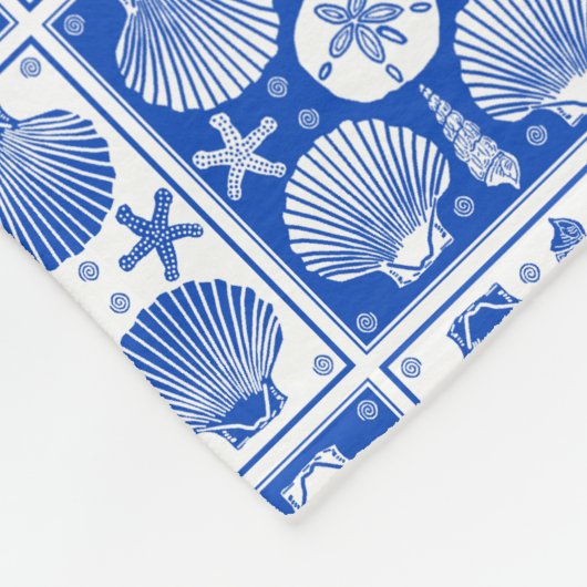 Blauw en wit Seashell Beach Block Pattern Fleece Deken (Hoek)