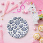 Blauw en wit Seashell Clam Shell Beach Borden Papieren Bordje (Feest)