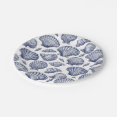 Blauw en wit Seashell Clam Shell Beach Borden Papieren Bordje (Gekanteld)