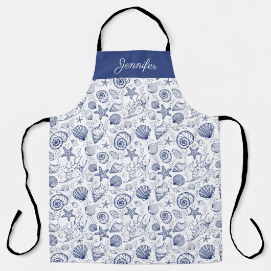 Blauw en Wit Seashell Starfish Schort Custom (Voorkant)