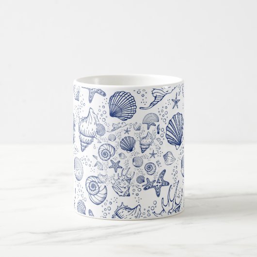 Blauw en Wit Seashell Zeestervis Nautische Mok (Center)