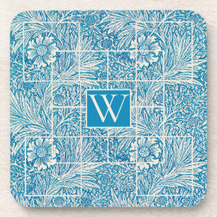 blauw en wit sierbloem bier onderzetter