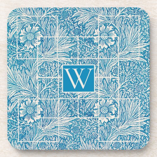 blauw en wit sierbloem bier onderzetter (Voorkant)