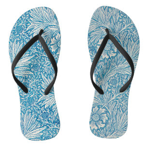 Blauw en wit sierbloem teenslippers