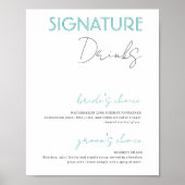 Blauw en wit Signature Drinken Bruiloft Bar Poster (Voorkant)
