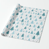 Blauw en wit Sneeuw Kerstmis Cadeaupapier (Uitgerold)