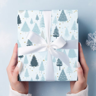 Blauw en wit Sneeuw Kerstmis Cadeaupapier