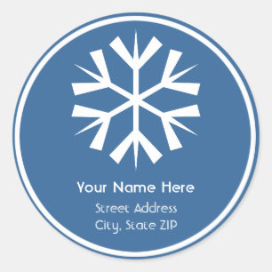 Blauw en Wit Sneeuwvlok Adres Label Sticker