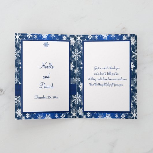 Blauw en wit Sneeuwvlokken Dank u Kaart (Binnen)