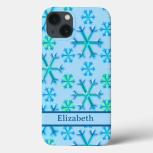 Blauw en wit Snowflake Hexagon Patroonnaam iPhone 13 Hoesje