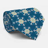 Blauw en wit Snowflake Mandala met goud en groen Stropdas (Opgerold)
