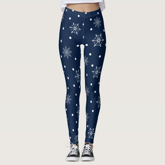 Blauw en wit Snowflake Patroon Leggings (Voorkant)