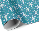 Blauw en wit snowflake Sweater Stitch Kerstmis Cadeaupapier (Rol Hoek)