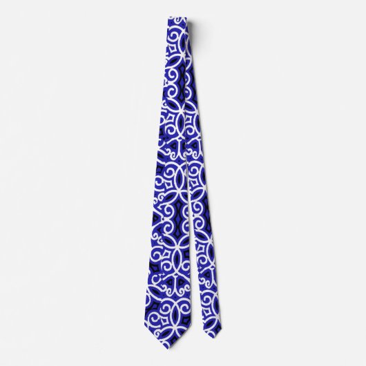 Blauw en wit Spaans Tegel Patroon Stropdas (Voorkant)