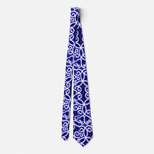 Blauw en wit Spaans Tegel Patroon Stropdas (Achterkant)