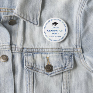 Blauw en Wit Sportief Afstudeerfeest Ronde Button 5,7 Cm