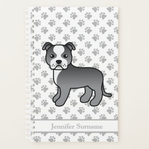 Blauw en wit Staffie Cute Cartoon Dog & Text Planner
