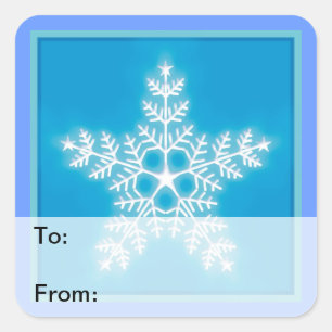 Blauw en wit Star Sneeuwvlok Gift Label