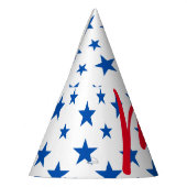 Blauw en wit  sterpatroon feesthoedjes (Links)