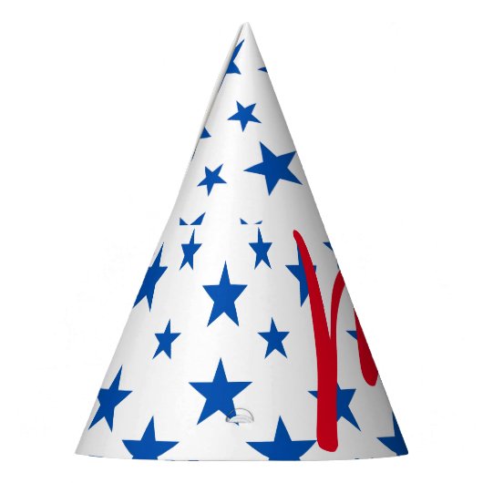 Blauw en wit  sterpatroon feesthoedjes (Links)