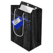 Blauw en wit String Bow On Wood Medium Cadeauzakje (Voorkant Gekanteld)