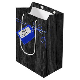 Blauw en wit String Bow On Wood Medium Cadeauzakje