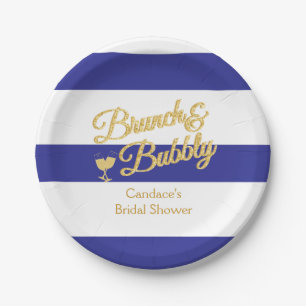 Blauw en Wit Stripe Vrijgezellenfeest Papier Bord