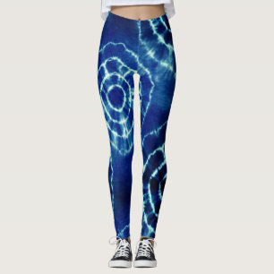 Blauw en wit stropdas kleurstof cirkel patroon leggings