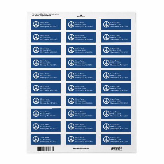 Blauw en wit symbool voor vrede etiket (Full Sheet)