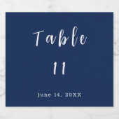 Blauw en Wit Tafelnummer Bruiloft Sparkling Wijnetiket (Enkel label)
