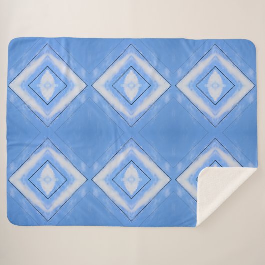 Blauw en Wit Tie Dye Diamonds Boho Chic Sherpa Deken (Voorkant (horizontaal))