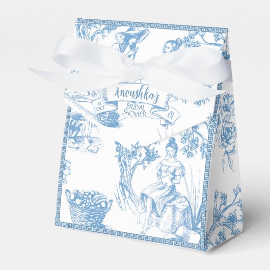 Blauw en wit Toile de Jouy bruidsdouche Bedankdoosjes (Voorkant Zijde)