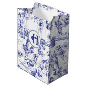 Blauw en wit Toile de Jouy Bruidsdouche Medium Cadeauzakje (Voorkant Gekanteld)