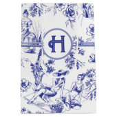 Blauw en wit Toile de Jouy Bruidsdouche Medium Cadeauzakje (Achterkant)