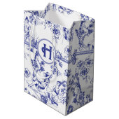 Blauw en wit Toile de Jouy Bruidsdouche Medium Cadeauzakje (Achterkant Gekanteld)