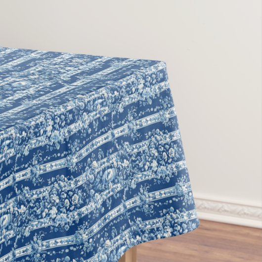blauw en wit toile de jouy tafelkleed (Voorbeeld)