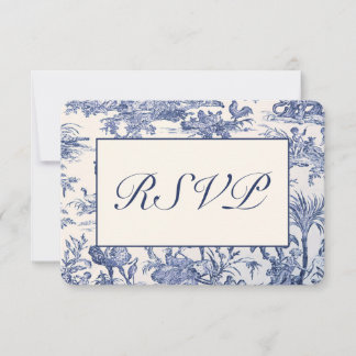 Blauw en Wit Toile RSVP Kaartje
