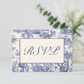 Blauw en wit toile RSVP kaartje (Staand voorkant)