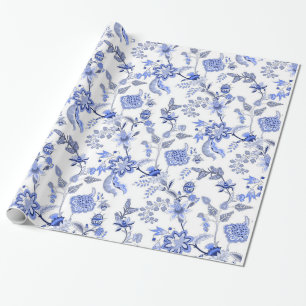 Blauw en wit traditioneel Chintz-patroon Cadeaupapier