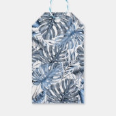  blauw en wit tropisch handpalm cadeaulabel (Achterkant)